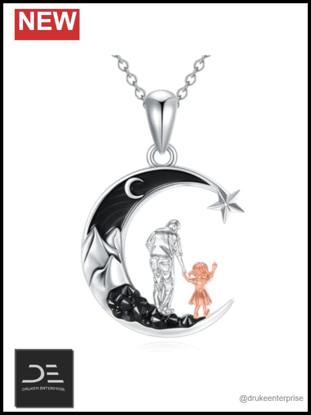 925 Sterling Silver Crescent Moon Pendant Necklace Father Daughter Gift I Love